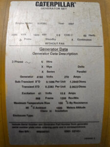 U3-002 · Generator set electrical data plate