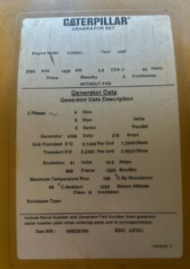 U3-060 · Generator set electrical data plate